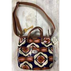 New Fossil Key Per Canvas Crossbody Bag Blue Floral Convertible Top Handle